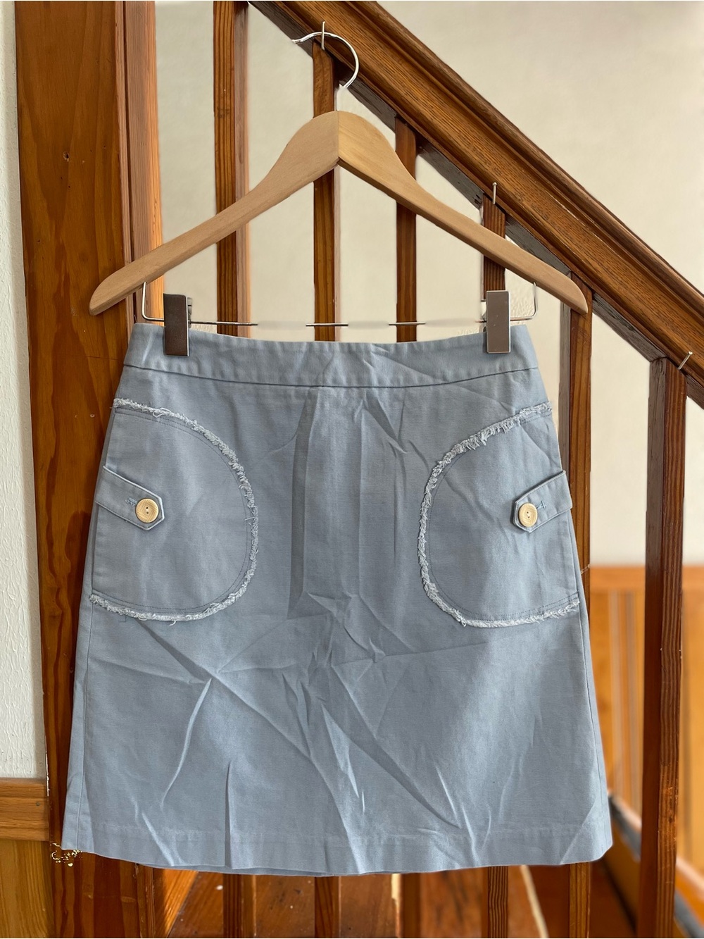J. McLaughlin Light Blue A-Line Skirt with Front Patch Pockets, Women’s 2 Summer